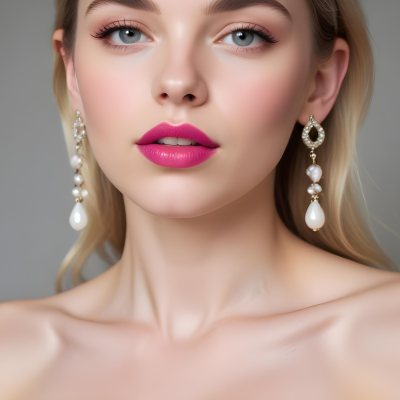 Watercolor Painting White Woman 25 Years Old With Pink Lips And Earrings In A Studio Creative Detailed Brush Stroke Minimal Spalsh 41 67b0
