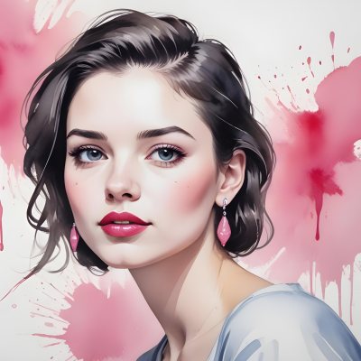 Watercolor Painting White Woman 25 Years Old With Pink Lips And Earrings In A Studio Creative Detailed Brush Stroke Minimal Spalsh 48 C3a9