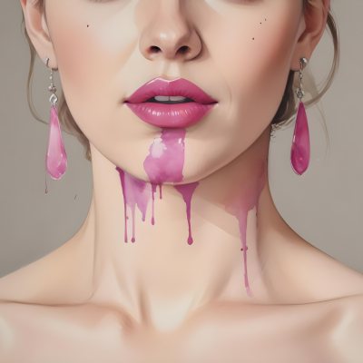 Watercolor Painting White Woman 25 Years Old With Pink Lips And Earrings In A Studio Creative Detailed Brush Stroke Minimal Spalsh 64 A445