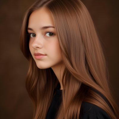 White Girl 13 Years Old Light Skin Long Brown Hair In A Brown Background 3 7010