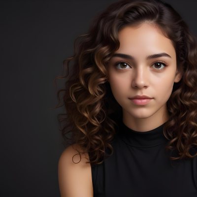 Young Woman With Medium Skin Tone And Long Curly Brown Hair Wearing A Black Sleeveless Top Looking Directly At The Camera With A Neutral Expression The Background Is Dark And Simple Emphasizing Her Features 24 Fdd2