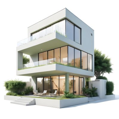 Modern Minimalist Green Three Story House With Large Windows And Green Roof Surrounded By Green Trees And Plants Bright Sunlight Clean Lines Open Floor Plan Outdoor Seating Area 45 B0cf
