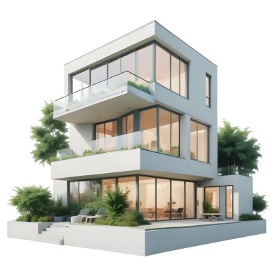 Modern Minimalist Green Three Story House With Large Windows And Green Roof Surrounded By Green Trees And Plants Bright Sunlight Clean Lines Open Floor Plan Outdoor Seating Area 71 8d95