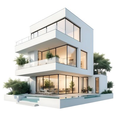 Modern Minimalist Green Three Story House With Large Windows And Green Roof Surrounded By Green Trees And Plants Bright Sunlight Clean Lines Open Floor Plan Outdoor Seating Area 83 994d