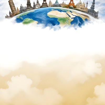 Oil Painting Earth Globe With Famous Monuments On Top Clouds Background Creative Extremely Detailed Brush Stroke 22 8271