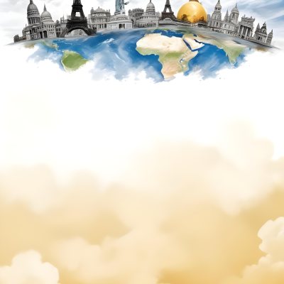 Oil Painting Earth Globe With Famous Monuments On Top Clouds Background Creative Extremely Detailed Brush Stroke 26 Bb46