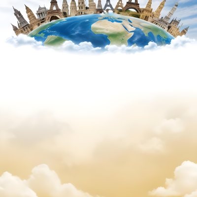Oil Painting Earth Globe With Famous Monuments On Top Clouds Background Creative Extremely Detailed Brush Stroke 41 0d43