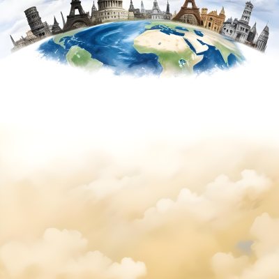 Oil Painting Earth Globe With Famous Monuments On Top Clouds Background Creative Extremely Detailed Brush Stroke 45 2594