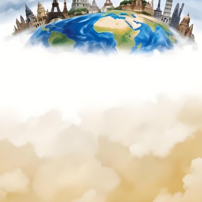 Oil Painting Earth Globe With Famous Monuments On Top Clouds Background Creative Extremely Detailed Brush Stroke 50 222a