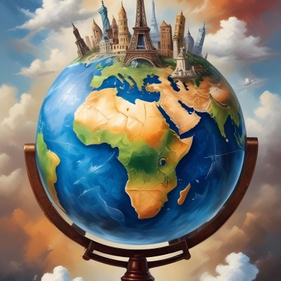 Oil Painting Earth Globe With Famous Monuments On Top Clouds Background Creative Extremely Detailed Brush Stroke 52 6e1f