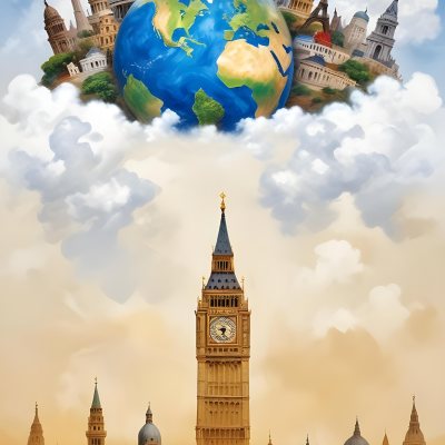 Oil Painting Earth Globe With Famous Monuments On Top Clouds Background Creative Extremely Detailed Brush Stroke 68 63c7