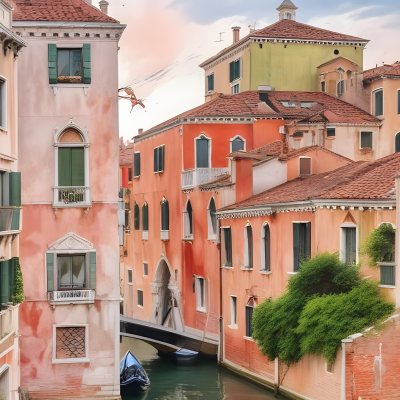 Venice Buildings With Red Roofs And Green Windows Canal In The Middle 44 B897