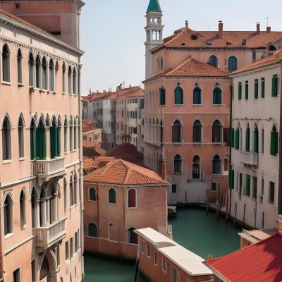 Venice Buildings With Red Roofs And Green Windows Canal In The Middle 59 Afdd