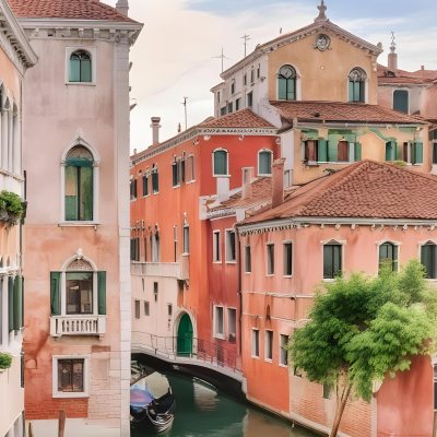 Venice Buildings With Red Roofs And Green Windows Canal In The Middle 64 A103