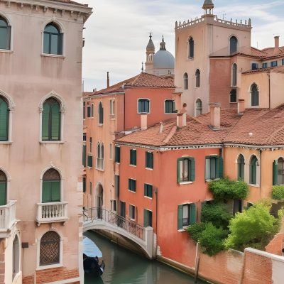 Venice Buildings With Red Roofs And Green Windows Canal In The Middle 72 D703