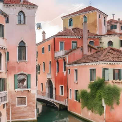 Venice Buildings With Red Roofs And Green Windows Canal In The Middle 81 1b10