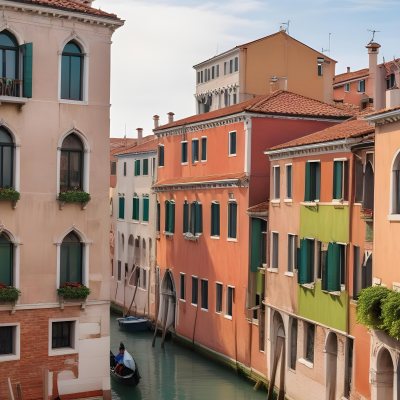 Venice Buildings With Red Roofs And Green Windows Canal In The Middle 85 1ee7