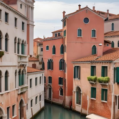 Venice Buildings With Red Roofs And Green Windows Canal In The Middle 87 Fd77