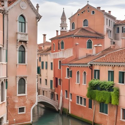 Venice Buildings With Red Roofs And Green Windows Canal In The Middle 96 5948