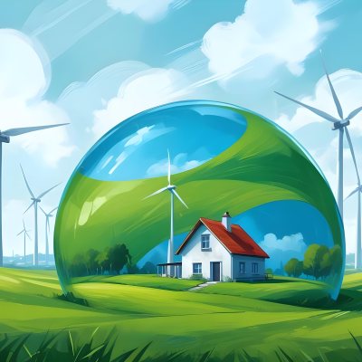 Wind Turbines And A House