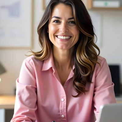 A Caucasian Woman Age 25 Brown Hair Wearing A Pink Shirt Smiling In An Office 12 Fc70