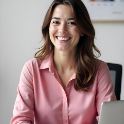 A Caucasian Woman Age 25 Brown Hair Wearing A Pink Shirt Smiling In An Office 18 1dc4