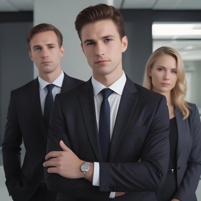 A Group Of Three Business Professionals In A Modern