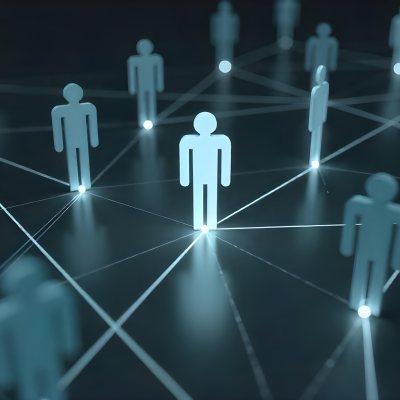A Network Of Glowing Stick Figures Connected By Lines Symbolizing Connections And Relationships On A Dark Background 3 C2fe