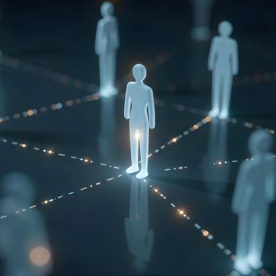 A Network Of Glowing Stick Figures Connected By Lines Symbolizing Connections And Relationships On A Dark Background 4 1e15