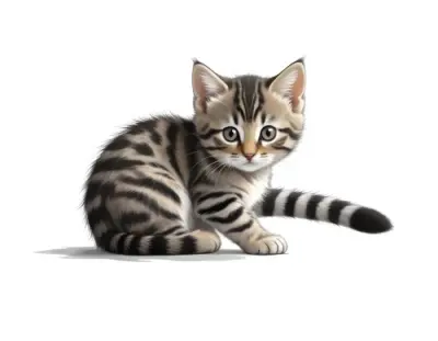 Comic Style A Young Tabby Kitten With Gray And Black Striped Fur Sitting On A White Background And Looking Directly At The Camera Graphic Illustration Comic Art Graphic Novel Art Highly Detailed 2 41c1