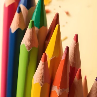 A Close Up Of Several Colored Pencils With Sharpened Tips Arranged In A Row With Colorful Shavings Scattered Around Them On A Colorful Background 22 Da6e
