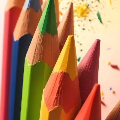 A Close Up Of Several Colored Pencils With Sharpened Tips Arranged In A Row With Colorful Shavings Scattered Around Them On A Colorful Background 31 2f94
