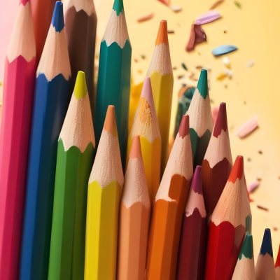 A Close Up Of Several Colored Pencils With Sharpened Tips Arranged In A Row With Colorful Shavings Scattered Around Them On A Colorful Background 5 7ffb
