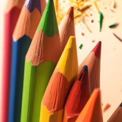 A Close Up Of Several Colored Pencils With Sharpened Tips Arranged In A Row With Colorful Shavings Scattered Around Them On A Colorful Background 6 94e5