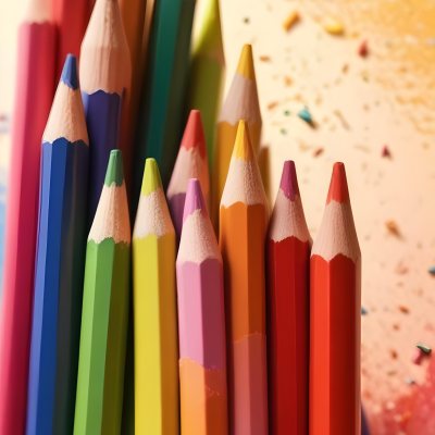A Close Up Of Several Colored Pencils With Sharpened Tips Arranged In A Row With Colorful Shavings Scattered Around Them On A Colorful Background 9 12c0