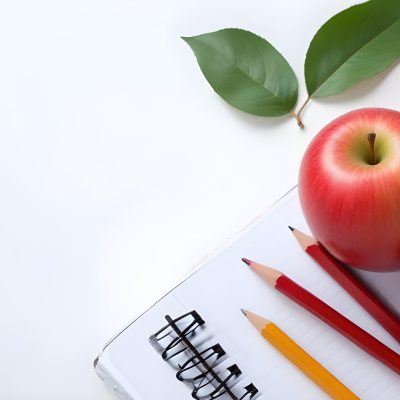 A Red Apple Pencils And A Notebook