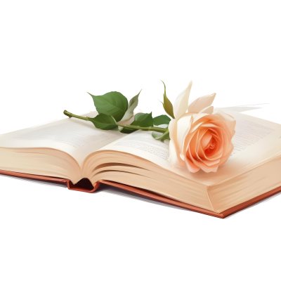 An Open Book With A White Rose On Top White Background 24 Bf8b