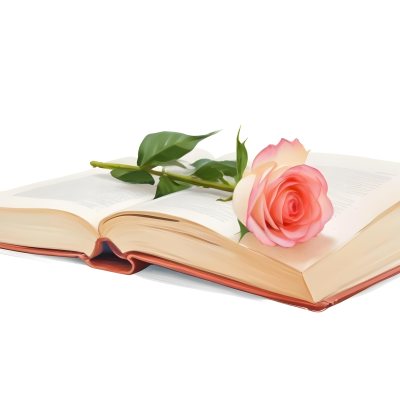 An Open Book With A White Rose On Top White Background 27 75bb