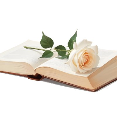An Open Book With A White Rose On Top White Background 30 E760