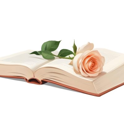 An Open Book With A White Rose On Top White Background 34 132a
