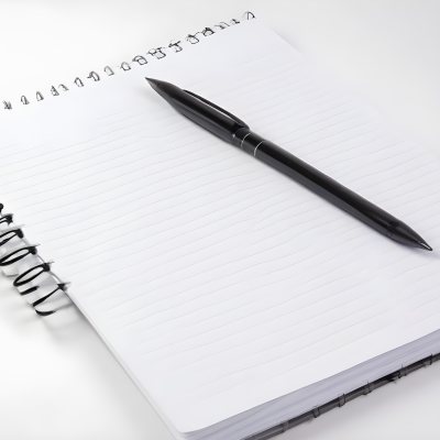 An Open Spiral Notebook With Lined Pages And A Black Pen Lying On Top Isolated On A White Background 15 019c