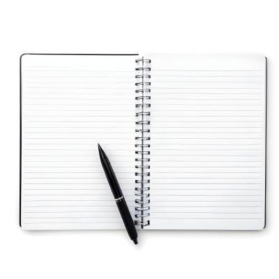 An Open Spiral Notebook With Lined Pages And A Black Pen Lying On Top Isolated On A White Background 18 E5af