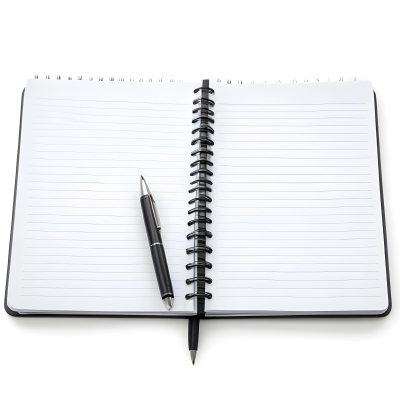 An Open Spiral Notebook With Lined Pages And A Black Pen Lying On Top Isolated On A White Background 22 C161