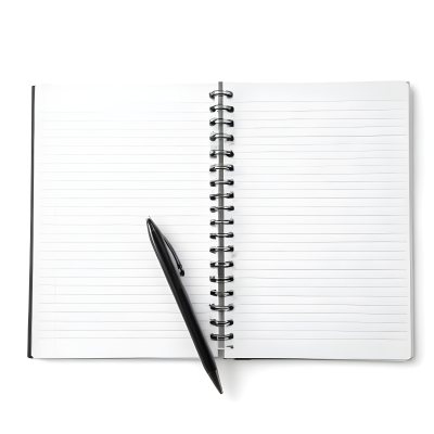 An Open Spiral Notebook With Lined Pages And A Black Pen Lying On Top Isolated On A White Background 25 26e2