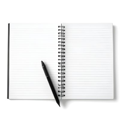 An Open Spiral Notebook With Lined Pages And A Black Pen Lying On Top Isolated On A White Background 32 393b
