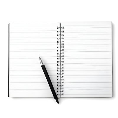 An Open Spiral Notebook With Lined Pages And A Black Pen Lying On Top Isolated On A White Background 4 A9bf