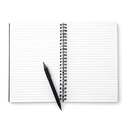 An Open Spiral Notebook With Lined Pages And A Black Pen Lying On Top Isolated On A White Background 6 98e3