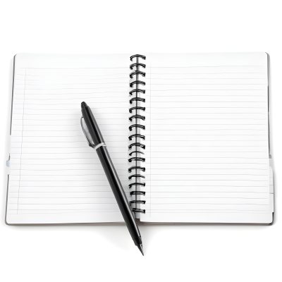 An Open Spiral Notebook With Lined Pages And A Black Pen Lying On Top Isolated On A White Background 8 25b9