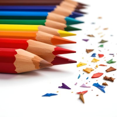 Colored Pencils In A Row With Rainbow Colors Red Yellow Green Blue And Brown With Shavings On A White Background 8 3943 1958
