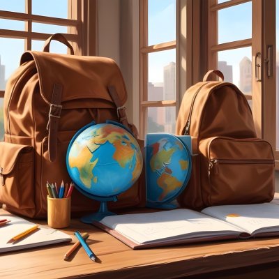 Digital Painting A Brown Backpack An Open Book Colored